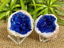 Blue Geode Pair Crystal Quartz Gemstone Specimen Dyed Morocco Geode Crystal picture
