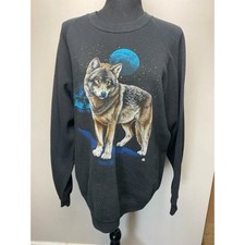 VTG 1987 Jerzees Lone Wolf Blue Moon Graphic Crewneck Sweatshirt USA Made XL picture
