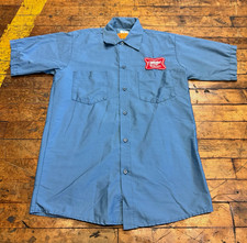VTG Miller High Life Blue Short Sleeve Button-Down Work Shirt Patch size Small picture