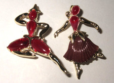 Vintage Siam Dancers Scatter Brooch Pins  Red  Enamel Unbranded EUC picture