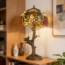 Tiffany Stained Glass Bird Table Lamp Floral Tree Branch E26 Bedroom Desk Light picture