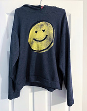 Three Bird Nest Women's Gray Smiley Graphic Pullover Hoodie L Fleece picture