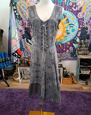 Enchanted Ash Fairy • Embroidered Lace-Up Ren Faire Dress • S/M NWT picture