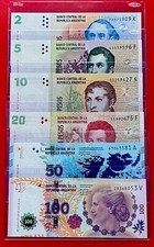Argentina 6 PCS Banknotes Set ( 2 5 10 20 50 100 Pesos Evita ) 2012-2016 UNC picture