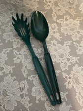Vintage Ekco Nylon Basting Cooking Spoon & Pasta Fork Green Kitchen Utensils picture
