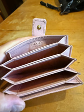 PRADA Women’s Light Pink Solid Logo Snap Card Wallet Credit Card Holder picture
