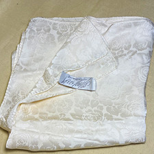 Vintage Lord & Taylor Ivory Floral rose design Silk Satin Women's Scarf picture