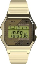 Timex T80 34mm Gold-Tone Digital Watch 18mm Stainless Steel Expansion Band picture