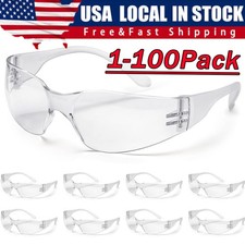 200Pack Protective Safety Glasses Clear Lens lot Eyewear Anti Scratch Work UV US picture
