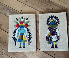 Vintage 1970s Southwestern Kachina crewel embroidery (set of 2) picture