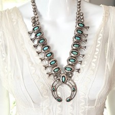 VTG NATIVE AMERICAN LORENCITA GARCIA SD 925 SILVER TURQUOISE SQUASH BLOSSOM,25
