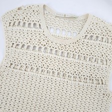 Marie Oliver Women Boho Indie Crochet Knit Top Size XS Cream Fringe Festival NWT picture