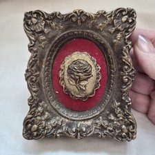 VTG Ornate Baroque Gold Framed Miniature Rose Floral Red Velvet Mat 3.5