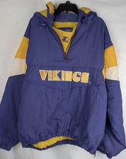 Vintage 90s NFL Starter Minnesota Vikings Pullover Hooded Jacket Men's L Quilted picture