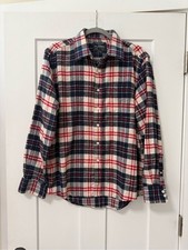 Kevin's Fine Outdoor Gear Men's Plaid Flannel Shirt Navy Red Cream L picture
