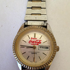 Coca-Cola Quartz Day/Date Water-Resistant Watch Silver/White/Red Soda picture