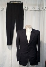 1930s 1940s 1939 Dated Vintage Peak Lapel Men’s Suit - Navy Multistripe 38R VTG picture