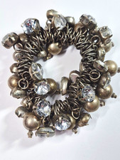 Vintage Gerard Yosca Signed Rhinestone Bead Stretch Bracelet Silver Tone picture