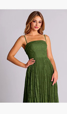NWT Azazie Mariana Olive Green Pleated A-Line Long Formal Dress (US 6) picture