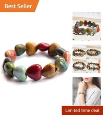 Colorful Love Heart Ceramic Bracelet - Handmade Floral Ethnic Style Jewelry picture