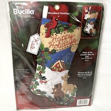 2003 Bucilla Woodland Holidays Felt Applique Stocking Kit Christmas Craft 84944 picture