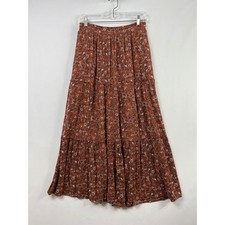 Altar'd State Maxi Skirt Womens M Brown Floral Smocked Tiered Boho Peasant picture