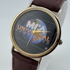 Vintage Universal Home Video Quartz Watch Men 33mm Gold Tome Leather New Battery picture