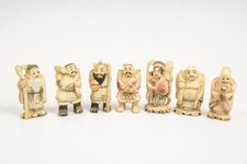 Vintage Hand Carved Seven Lucky Gods Figurine Set picture