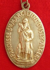 Vintage SAINT MARCIENNE D'ISLY ALGIERS Medal MARY JESUS Catholic Pendant LARGE picture