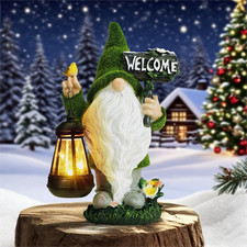 Garden Gnome Statue Outdoor Large Flocked Resin Gnome Figurine with Solar Light picture