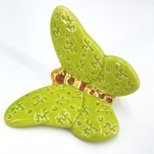 Nora Fleming Butterfly Mini Lime Green Gold Ceramic Platter Charm Initials Dots picture