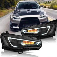 Black Projector Head Lights For 2008-2020 Mitsubishi Lancer EVO X W/Sequential picture