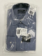 New Nordstrom Men's Navy Blue Check Cotton Dress Shirt 15 33 Wrinkle Free NWT picture
