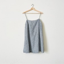 Reformation XL Aubree 100% linen grey white stripe shoulder tie strap mini dress picture