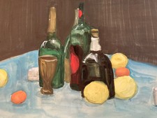 Belle Painting 1970 Gouache Paper Post Cubism Still Life Bottle Lemon picture