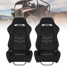 Universal Black Suede + Fabric Reclinable Racing Seats Pair Left/Right w/Slider picture
