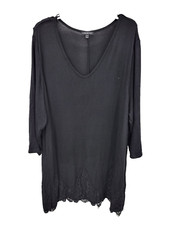 Lane Bryant Top Womens Plus 26/28 Black Long Sleeve Tunic Lace Hem Elegant picture