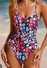 NWT Cupshe Women's Multi color cheetah print, Swimsuit. Size large.  picture
