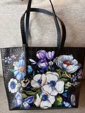 BRIGHTON NOIR JARDIN LIZETTE LARGE FLORAL BUTTERFLY MOCK CROCO LEATHER TOTE NWOT picture