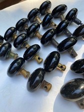 Antique Black Porcelain Doorknobs Lot of 27 - 13 Pairs + Spare & Spindles picture