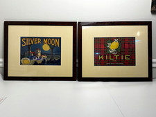 Vintage California Citrus Crate Label Art Kiltie Silver Moon Framed Pair 22x18 picture