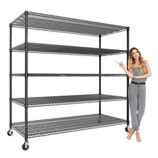 4-Tier Carbon Steel Wire Shelving Unit, Rolling Industrial Storage Rack w/Wheels picture