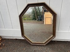 Vintage Ornate Octagonal Bronze Gold Tone Wall Mirror picture