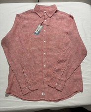 Caribbean Joe Button Up Shirt Mens Sz M Red 100% Linen Long Sleeve NWT picture