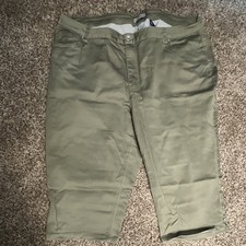 Catherines Green Sateen Stretch Capri Pants Solid Flat Front Pockets Plus picture