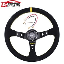 350mm Deep Dish 6 Bolt Suede Leather JDM Sport Racing Drifting Steering Wheel US picture