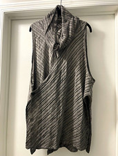 Cynthia Ashby One Size Gray/Black Striped Sleeveless Cowl Neck Pullover Top picture