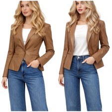 Rosevelvet NWT Mocha Faux Leather Blazer Size M Single Button Lined Pockets picture