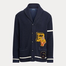 Polo Ralph Lauren Mens Navy  Logo Tiger Patch Letterman Cardigan Sweater Jacket picture