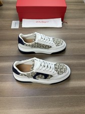 Salvatore Ferragamo Gancini Leather Canvas Sneakers White Low Top New picture